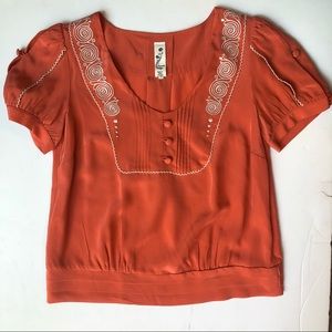Anthropologie Floreat Silk Blouse Size 0 - Orange